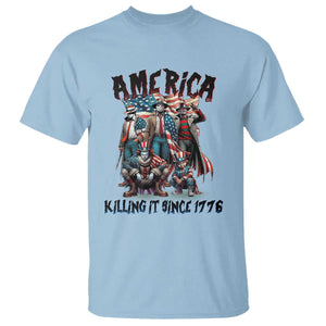 Patriotic Horror Mashup T Shirt America Killing It Since 1776 TS02 Light Blue Print Your Wear