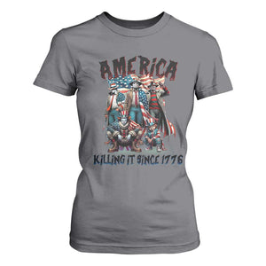 Patriotic Horror Mashup T Shirt For Women America Killing It Since 1776 TS02 Charcoal Print Your Wear