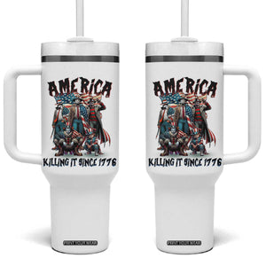Patriotic Horror Mashup Tumbler With Handle America Killing It Since 1776 TS02 One Size: 40 oz White Print Your Wear