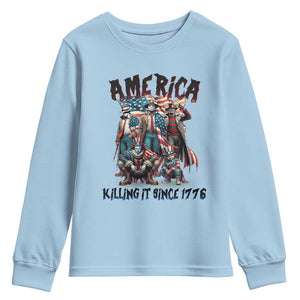 Patriotic Horror Mashup Youth Sweatshirt America Killing It Since 1776 TS02 Light Blue Print Your Wear