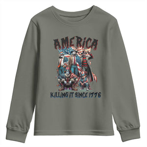 Patriotic Horror Mashup Youth Sweatshirt America Killing It Since 1776 TS02 Military Green Print Your Wear