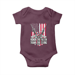 Patriotic Memorial Day Baby Onesie Honor The Fallen Thank The Living Memorial Day Veterans Day TS02 Maroon Print Your Wear