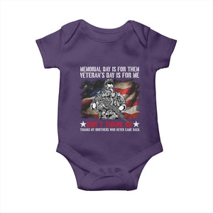 Patriotic Memorial Day Baby Onesie Remember Our Heroes Veterans Brothers American Flag TS02 Purple Print Your Wear