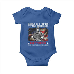 Patriotic Memorial Day Baby Onesie Remember Our Heroes Veterans Brothers American Flag TS02 Royal Blue Print Your Wear