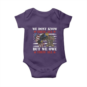 Patriotic Memorial Day Baby Onesie We Don't Know Them All But We Owe Them All TS02 Purple Print Your Wear