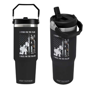Patriotic Memorial Day Flip Straw Tumbler We Stand For the Flag We Kneel For The Fallen US Patriots TS02 One Size: 30 oz Black Print Your Wear