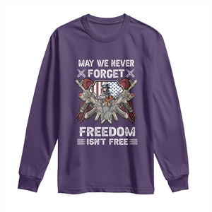 Patriotic Memorial Day Long Sleeve Shirt May We Never Forget Freedom Is Not Free TS02 Purple Print Your Wear