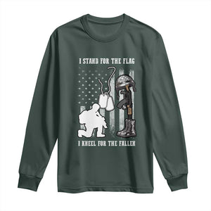 Patriotic Memorial Day Long Sleeve Shirt We Stand For the Flag We Kneel For The Fallen US Patriots TS02 Dark Forest Green Print Your Wear