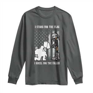 Patriotic Memorial Day Long Sleeve Shirt We Stand For the Flag We Kneel For The Fallen US Patriots TS02 Dark Heather Print Your Wear