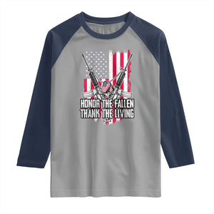 Patriotic Memorial Day Raglan Shirt Honor The Fallen Thank The Living Memorial Day Veterans Day TS02 Sport Gray Navy Print Your Wear
