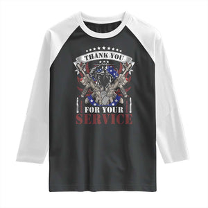 Patriotic Memorial Day Raglan Shirt Thank You For Your Service Veterans Remembrance TS02 Black White Print Your Wear