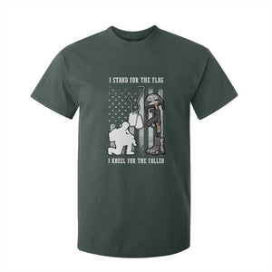Patriotic Memorial Day T Shirt For Kid We Stand For the Flag We Kneel For The Fallen US Patriots TS02 Dark Forest Green Print Your Wear