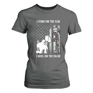 Patriotic Memorial Day T Shirt For Women We Stand For the Flag We Kneel For The Fallen US Patriots TS02 Dark Heather Print Your Wear