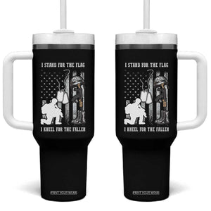 Patriotic Memorial Day Tumbler With Handle We Stand For the Flag We Kneel For The Fallen US Patriots TS02 One Size: 40 oz Black Print Your Wear