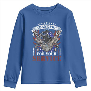 Patriotic Memorial Day Youth Sweatshirt Thank You For Your Service Veterans Remembrance TS02 Royal Blue Print Your Wear