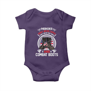 Patriotic Military Veteran Baby Onesie Heroes Don't Wear Capes They Wear Dog Tags And Combat Boots TS02 Purple Print Your Wear