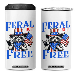Patriotic Raccoon 4th of July 4 in 1 Can Cooler Tumbler Feral But Free USA Flag TS10 One Size: 16 oz White Print Your Wear