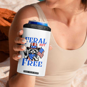 Patriotic Raccoon 4th of July 4 in 1 Can Cooler Tumbler Feral But Free USA Flag TS10 Print Your Wear