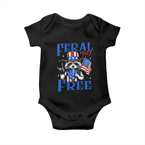 Patriotic Raccoon 4th of July Baby Onesie Feral But Free USA Flag TS10 Black Print Your Wear