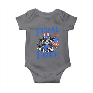 Patriotic Raccoon 4th of July Baby Onesie Feral But Free USA Flag TS10 Charcoal Print Your Wear