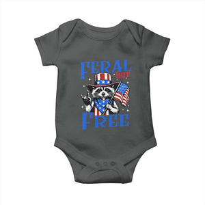 Patriotic Raccoon 4th of July Baby Onesie Feral But Free USA Flag TS10 Dark Heather Print Your Wear