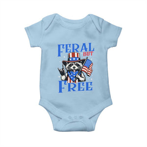 Patriotic Raccoon 4th of July Baby Onesie Feral But Free USA Flag TS10 Light Blue Print Your Wear