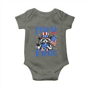 Patriotic Raccoon 4th of July Baby Onesie Feral But Free USA Flag TS10 Military Green Print Your Wear