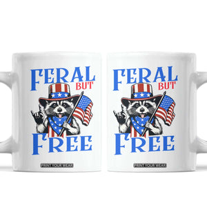 Patriotic Raccoon 4th of July Coffee Mug Feral But Free USA Flag TS10 White Print Your Wear
