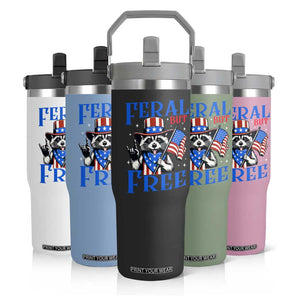 Patriotic Raccoon 4th of July Flip Straw Tumbler Feral But Free USA Flag TS10 Print Your Wear