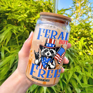 Patriotic Raccoon 4th of July Glass Can Feral But Free USA Flag TS10 Print Your Wear