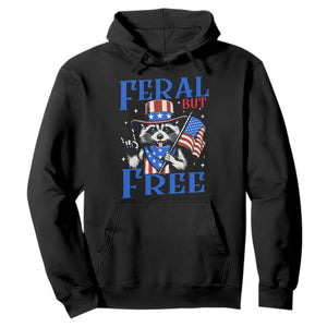 Patriotic Raccoon 4th of July Hoodie Feral But Free USA Flag TS10 Black Print Your Wear