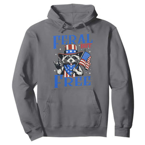 Patriotic Raccoon 4th of July Hoodie Feral But Free USA Flag TS10 Charcoal Print Your Wear