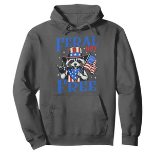 Patriotic Raccoon 4th of July Hoodie Feral But Free USA Flag TS10 Dark Heather Print Your Wear