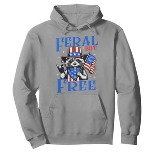Patriotic Raccoon 4th of July Hoodie Feral But Free USA Flag TS10 Sport Gray Print Your Wear
