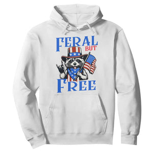 Patriotic Raccoon 4th of July Hoodie Feral But Free USA Flag TS10 White Print Your Wear