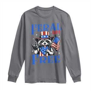 Patriotic Raccoon 4th of July Long Sleeve Shirt Feral But Free USA Flag TS10 Charcoal Print Your Wear