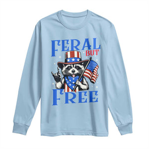 Patriotic Raccoon 4th of July Long Sleeve Shirt Feral But Free USA Flag TS10 Light Blue Print Your Wear