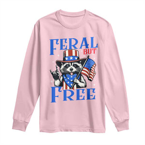 Patriotic Raccoon 4th of July Long Sleeve Shirt Feral But Free USA Flag TS10 Light Pink Print Your Wear