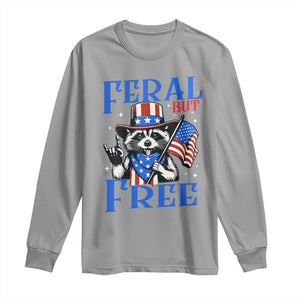 Patriotic Raccoon 4th of July Long Sleeve Shirt Feral But Free USA Flag TS10 Sport Gray Print Your Wear