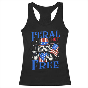 Patriotic Raccoon 4th of July Racerback Tank Top Feral But Free USA Flag TS10 Black Print Your Wear