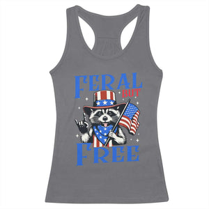 Patriotic Raccoon 4th of July Racerback Tank Top Feral But Free USA Flag TS10 Charcoal Print Your Wear