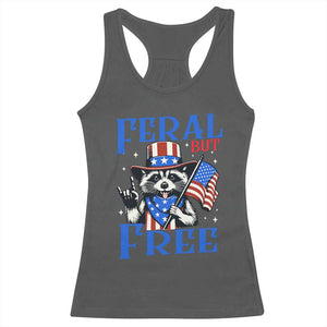 Patriotic Raccoon 4th of July Racerback Tank Top Feral But Free USA Flag TS10 Dark Heather Print Your Wear