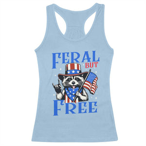 Patriotic Raccoon 4th of July Racerback Tank Top Feral But Free USA Flag TS10 Light Blue Print Your Wear