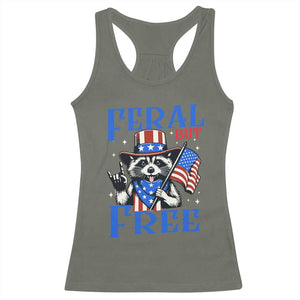 Patriotic Raccoon 4th of July Racerback Tank Top Feral But Free USA Flag TS10 Military Green Print Your Wear