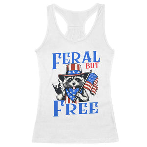 Patriotic Raccoon 4th of July Racerback Tank Top Feral But Free USA Flag TS10 White Print Your Wear
