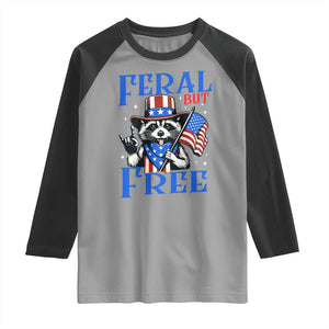 Patriotic Raccoon 4th of July Raglan Shirt Feral But Free USA Flag TS10 Sport Gray Black Print Your Wear