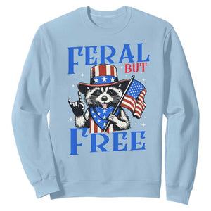 Patriotic Raccoon 4th of July Sweatshirt Feral But Free USA Flag TS10 Light Blue Print Your Wear