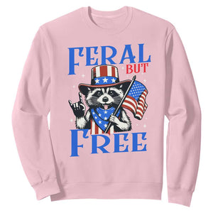 Patriotic Raccoon 4th of July Sweatshirt Feral But Free USA Flag TS10 Light Pink Print Your Wear