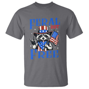 Patriotic Raccoon 4th of July T Shirt Feral But Free USA Flag TS10 Charcoal Print Your Wear
