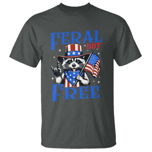 Patriotic Raccoon 4th of July T Shirt Feral But Free USA Flag TS10 Dark Heather Print Your Wear